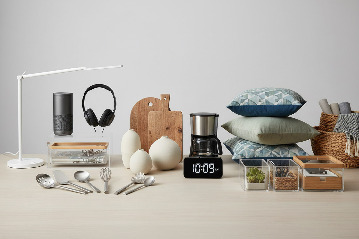 a collection of electronic and non-electronic home items amd gadgets